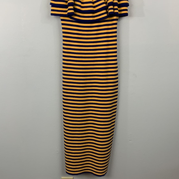 Victor Glemaud DRESS STRIPED RUFFLE SUNSHINE DEEP MARINE Size Medium - Picture 7 of 13